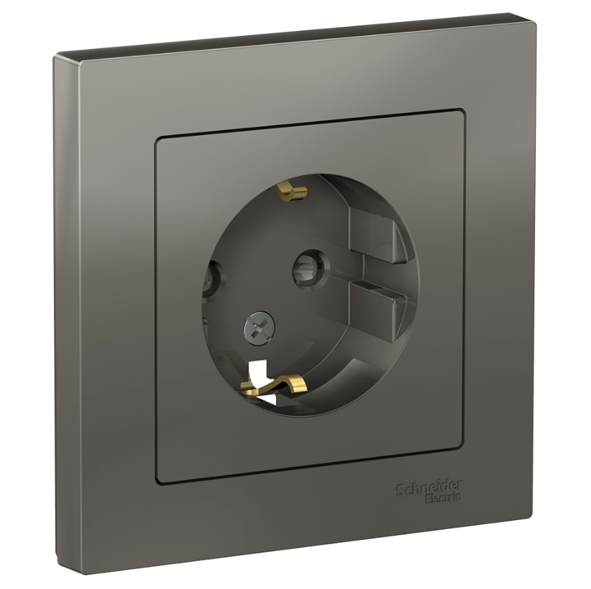 Розетка 1-м СП Systeme Electric AtlasDesign 16А IP20 с заземлением защитные шторки в сборе сталь