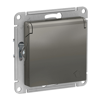 Розетка 1-м СП Systeme Electric AtlasDesign 16А IP20 с заземлением защитные шторки с крышкой механизм сталь