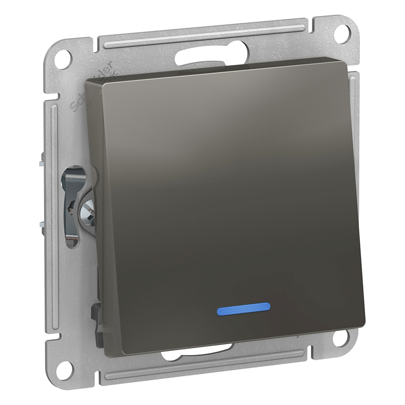 Выключатель Systeme Electric AtlasDesign Сталь 1-клавишный с подсветкой, сх.6а, 10АХ, механизм