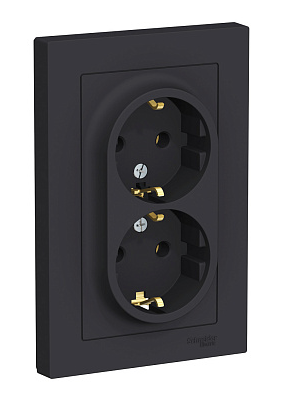 Розетка Systeme Electric ATLASDESIGN двойная с заземлением 16А в сборе карбон