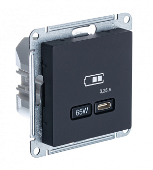 Розетка Systeme Electric ATLASDESIGN USB тип-C 65W высокоскоростного заряда QC, PD, механизм, карбон