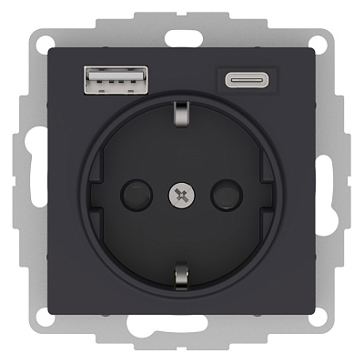 Розетка Systeme Electric AtlasDesign 16А c 2 USB A+С, мех, карбон
