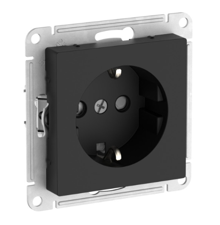 Розетка с заземлением со шторками Systeme Electric ATLASDESIGN, 16А, быстрозажимные клеммы, КАРБОН