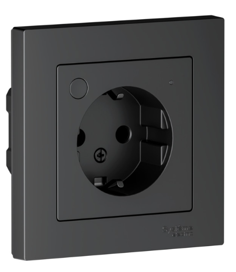 Розетка Systeme Electric ATLASDESIGN SMART с заземлением, со шторками, Zigbee, L+N, 16А, мех., КАРБОН