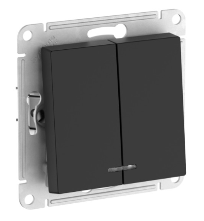 2-клавишный выключатель с подсветкой Systeme Electric ATLASDESIGN,сх.5а, 10АХ, быстрозажимные клеммы, карбон