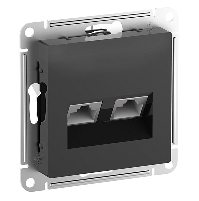 Розетка двойная Systeme Electric AtlasDesign карбон комп RJ45+RJ45, кат.6А, механизм