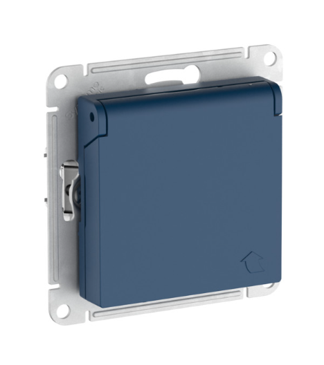 Розетка с заземлением со шторками с крышкой Systeme Electric ATLASDESIGN,16А, IP20, быстрозажимные клеммы, АКВАМАРИН