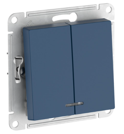 2-клавишный выключатель с подсветкой Systeme Electric ATLASDESIGN,сх.5а, 10АХ,мех., быстрозажимные клеммы, аквамарин