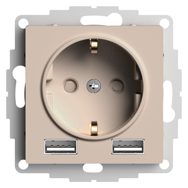 Розетка Systeme Electric AtlasDesign Песочный 16А c 2 USB A+A, 5В/2,4А, 2х5В/1,2А, механизм