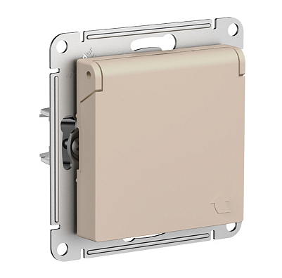 Розетка Systeme Electric AtlasDesign 16А IP20 с заземлением защитные шторки с крышкой механизм песочный