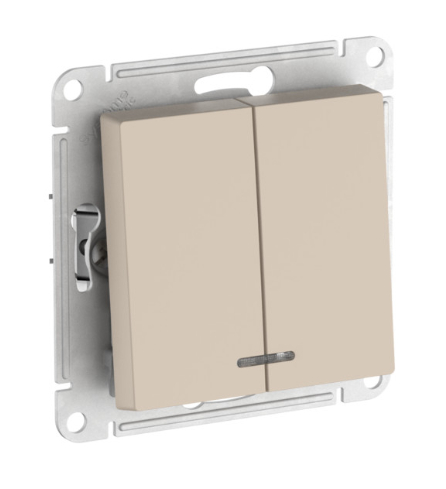 2-клавишный выключатель с подсветкой Systeme Electric ATLASDESIGN,сх.5а, 10АХ,мех., быстрозажимные клеммы, песочный