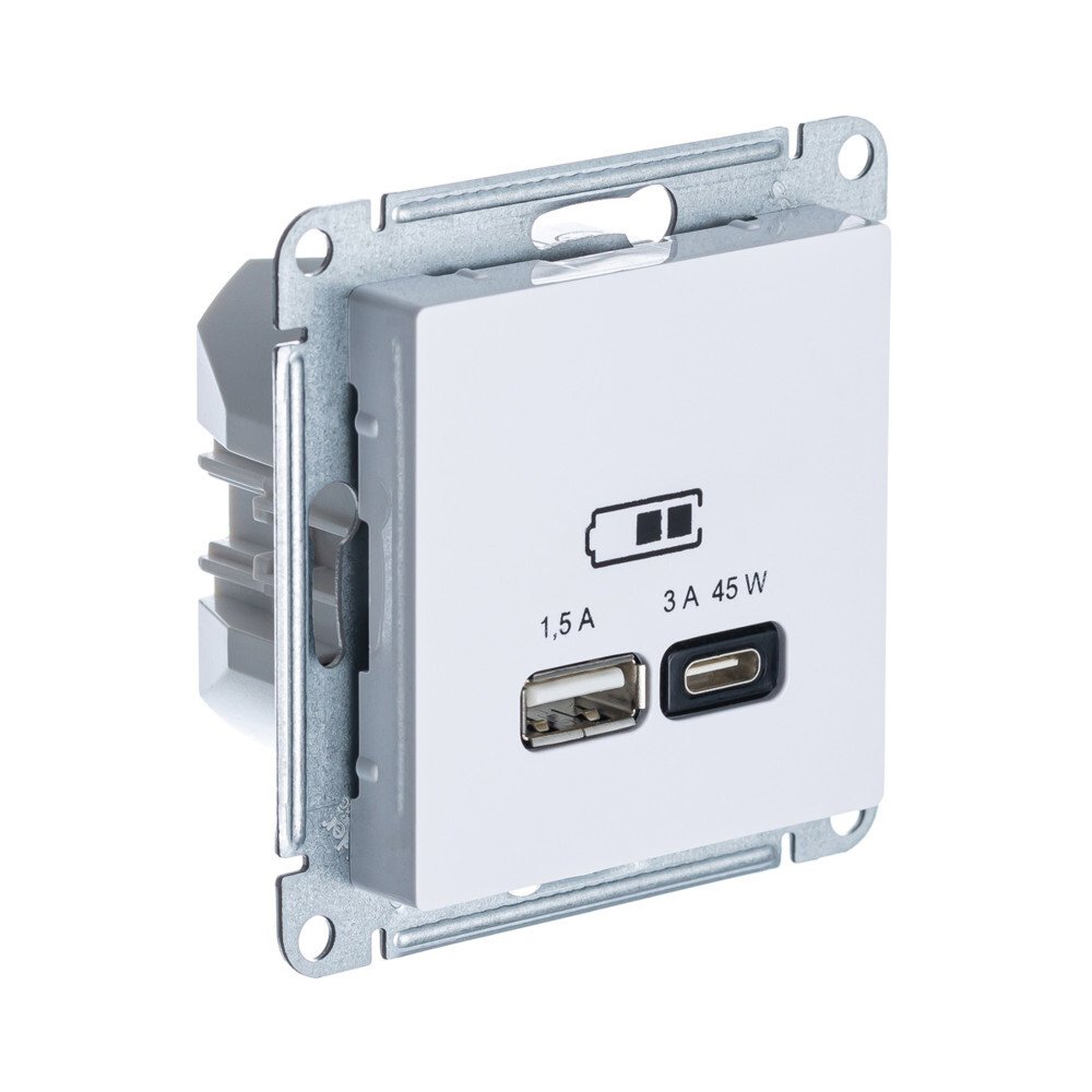 Розетка Atlas Design USB типа A+С, 45Вт, высокоскоростной заряд, QC, PD, механизм, лотос