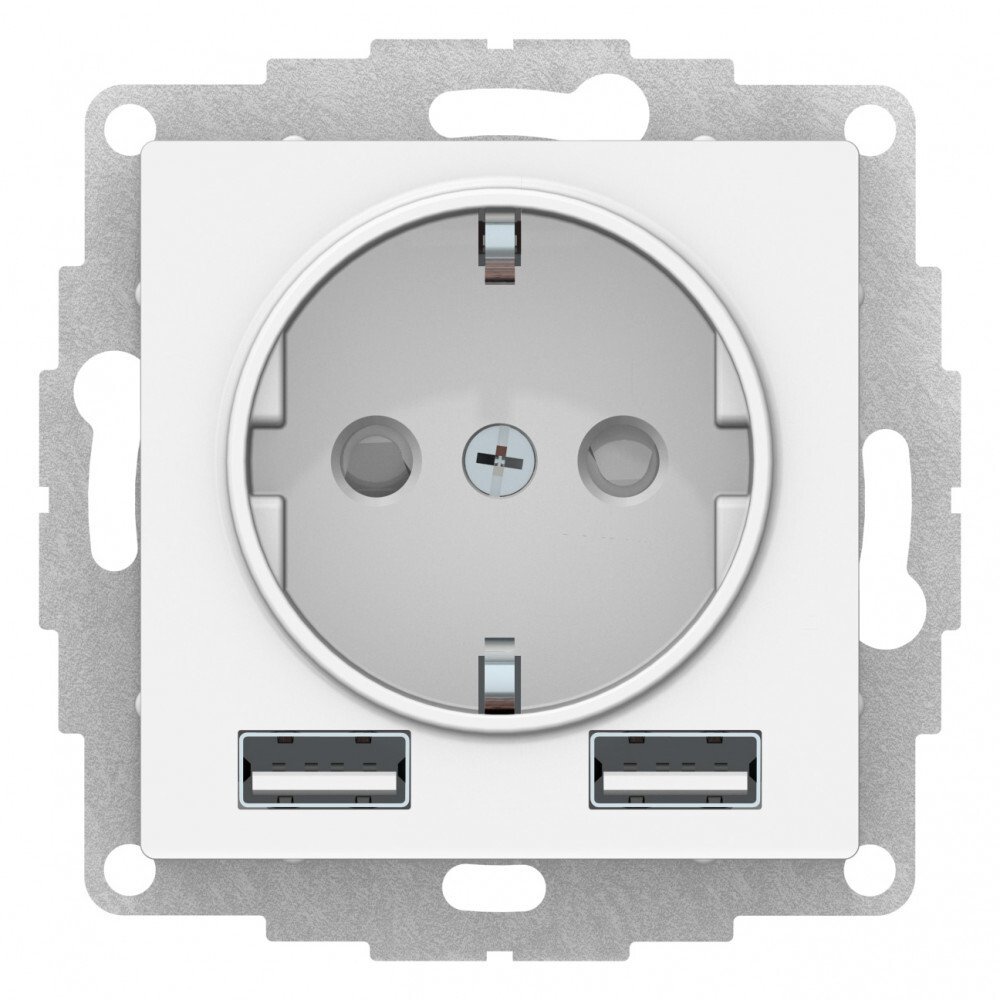 Розетка Atlas Design 16А с 2 USB A+A, 5В/2,4А, 5В/1,2А, механизм, лотос купить с доставкой по РФ