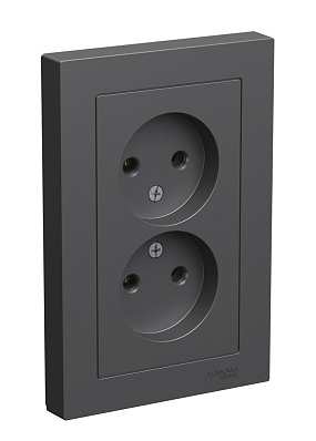 Розетка двойная Systeme Electric ATLASDESIGN без заземления, 16А, в сборе, базальт