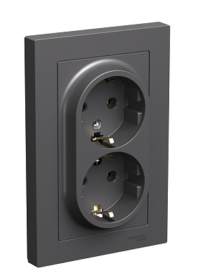 Розетка двойная Systeme Electric AtlasDesign с заземлением 16А в сборе базальт