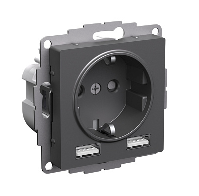 Розетка Systeme Electric AtlasDesign базальт 16А с 2 USB A+A, 5В/2,4А, 2х5В/1,2А, механизм купить с доставкой по РФ