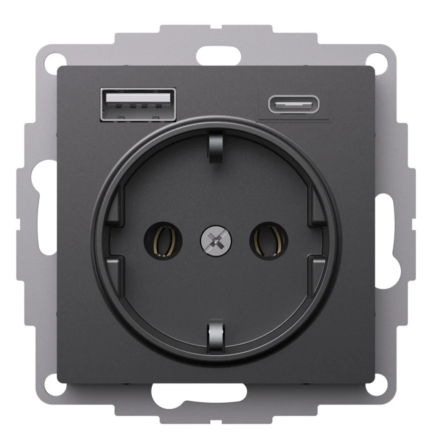 Розетка Systeme Electric AtlasDesign Базальт 16А с 2 USB A+C, 5В/2,4А/3,0А, 2х5В/1,5А, механизм