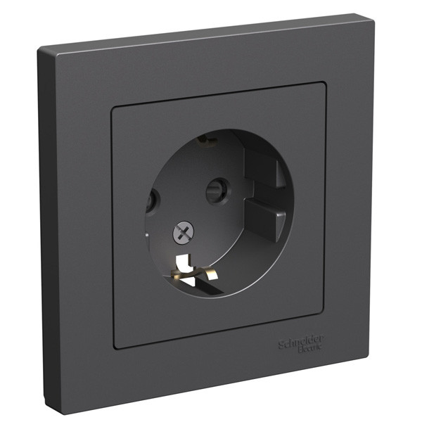 Розетка Systeme Electric AtlasDesign Базальтс/з со шторками, 16А, в сборе