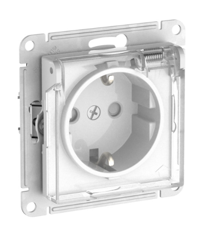 Розетка с заземлением со шторками с прозрачной крышкой Systeme Electric ATLASDESIGN AQUA, 16А, IP44, быстрозажимные клеммы, БЕЛЫЙ