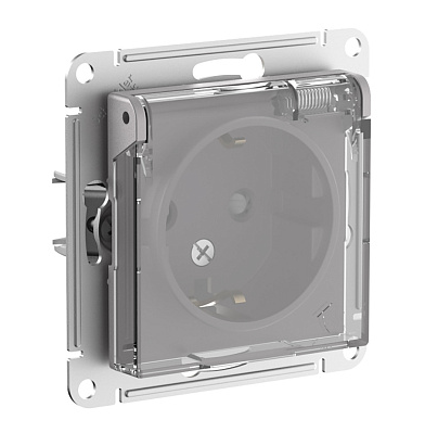 Розетка Systeme Electric ATLASDESIGN AQUA с заземлением со шторками с прозрачной крышкой, 16А, IP44, мех, алюминий