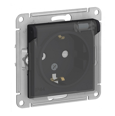 Розетка Systeme Electric ATLASDESIGN AQUA с заземлением со шторками с крышкой, 16А, IP44, механизм, карбон купить с доставкой по РФ