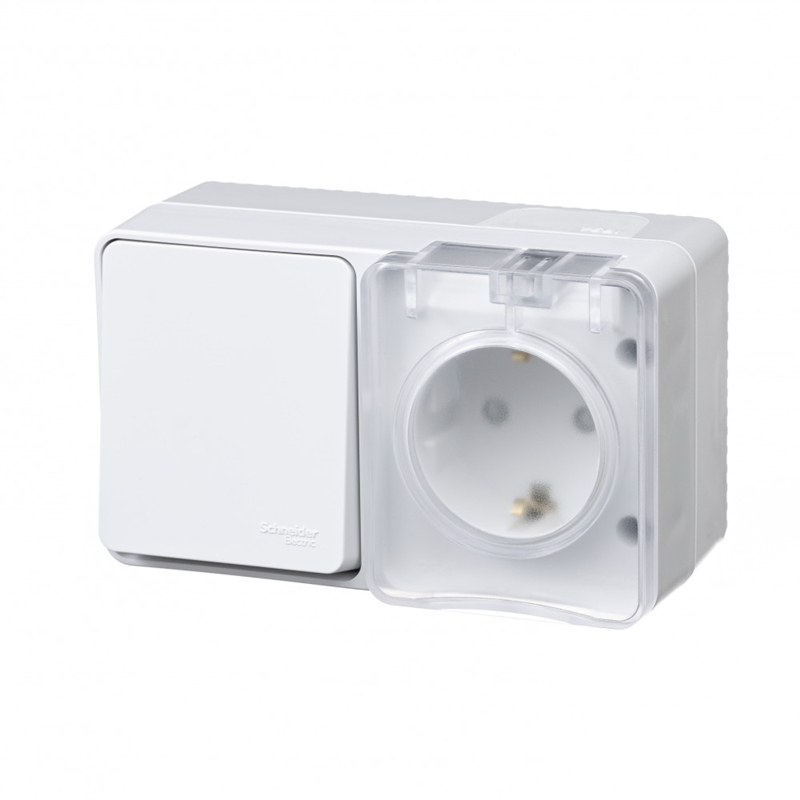 Блок Systeme Electric ОП AtlasDesign Profi54 (розетка 16А 250В с заземл. защ. шторки + 1-кл. выкл. 10А) IP54 бел. SE ATN540170
