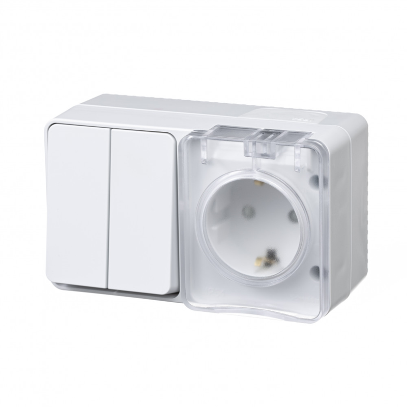 Блок Systeme Electric ОП AtlasDesign Profi54 (розетка 16А 250В с заземл. защ. шторки + 2-кл. выкл. 10А) IP54 бел. SE ATN540174