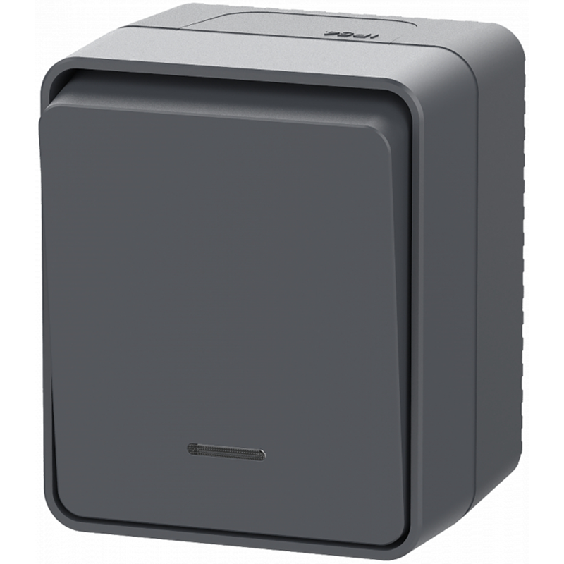 Выключатель Systeme Electric AtlasDesign Profi54 одноклавишный с подсветкой IP54 10 АХ, АНТРАЦИТ