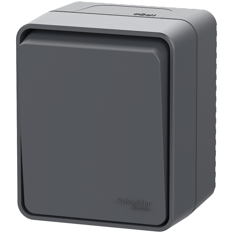 Выключатель Systeme Electric AtlasDesign PROFI IP54 О/У 1-клавишный кнопочный 10 АХ, АНТРАЦИТ