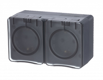 Розетка двойная Systeme Electric AtlasDesign Profi54 с заземлением со шторками IP54 16А 250B, антрацит, Россия