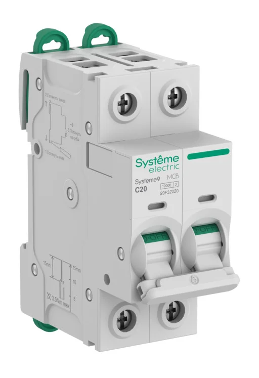 Выключатель автоматический Systeme Electric Systeme9 2П 20А характеристика C 10кA 400В