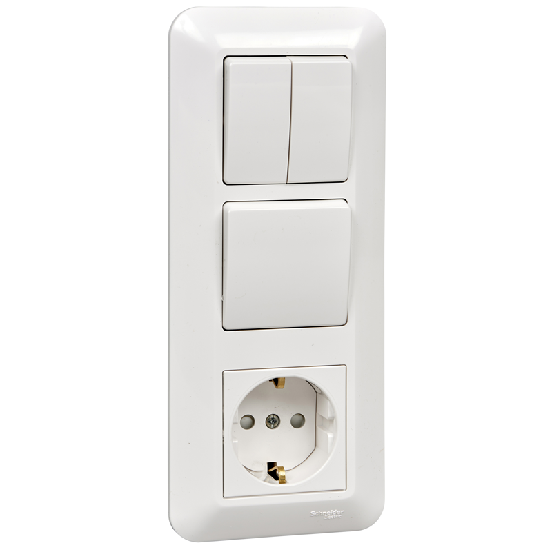 Блок Systeme Electric СП Blanca / Прима (розетка с заземл. + 1-кл. + 2-кл. выкл.) (розн. упак.) бел. SE BK2VR-008A-BI
