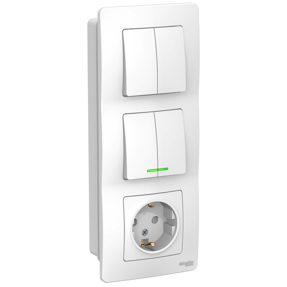 Блок Systeme Electric Blanca розетка 16А 250В + 2 выключателя с 2 клавишами с индикацией работы