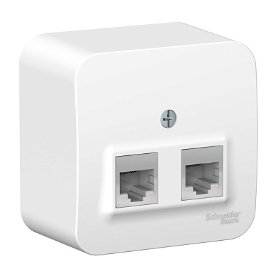 Розетка Systeme Electric BLANCA наружная двойная компьютерная RJ45+телефонная RJ11, кат.5e, с изолирующей пластиной, белый