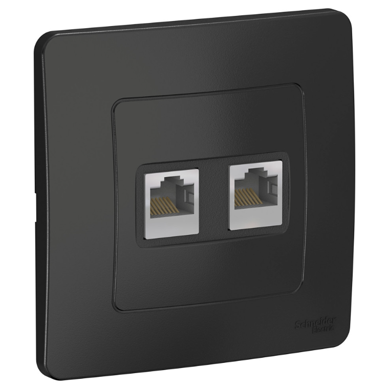 Розетка 2-местная компьютерная Systeme Electric BLANCA Антрацит RJ45, категория 5E, скрытая установка