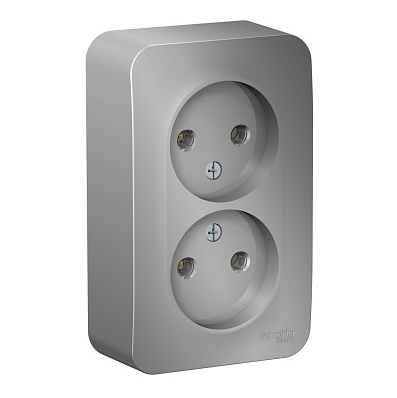 Розетка Systeme Electric BLANCA наружная двойная без заземления без шторок, 16А, 250В, алюминий