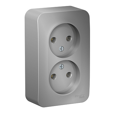 Розетка Systeme Electric BLANCA наружная двойная, без заземления, без шторок, с изолирующей пластиной, 16А, 250В, алюминий