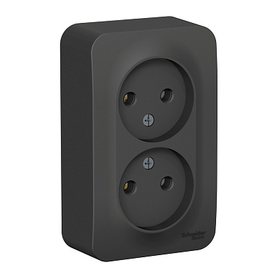 Розетка Systeme Electric BLANCA наружная двойная, без заземления, без шторок, с изолирующей пластиной, 16А, 250В, антрацит