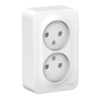 Розетка Systeme Electric BLANCA наружная двойная, без заземления, со шторками, с изолирующей пластиной, 16А, 250В, белый
