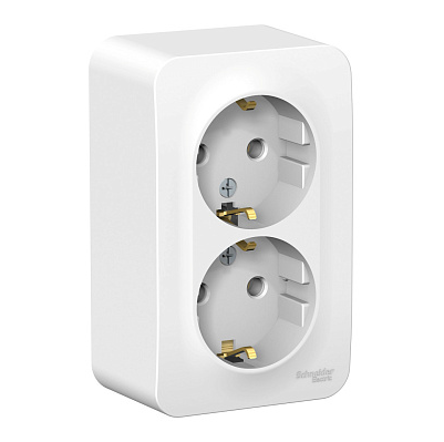 Розетка Systeme Electric BLANCA наружная двойная с заземлением без шторок с изолирующей пластиной, 16А, 250В, белый