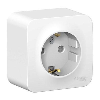 Розетка Systeme Electric BLANCA наружная с заземлением со шторками, 16А, 250В, белый
