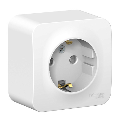Розетка Systeme Electric BLANCA наружная с заземлением со шторками и с изолирующей пластиной, 16А, 250В, белый купить с доставкой по РФ