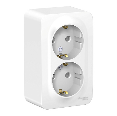 Розетка Systeme Electric BLANCA наружная двойная с заземлением со шторками, 16А, 250В, белый