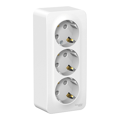 Розетка Systeme Electric BLANCA наружная трехпостовая, с заземлением, со шторками, с изолирующей пластиной, 16А, 250В, белый купить с доставкой по РФ