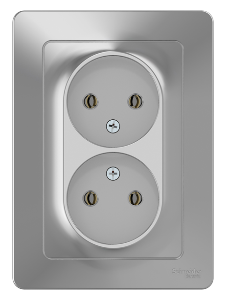 Розетка двойная Systeme Electric BLANCA скрытой установки без заземления без шторок, 16А, 250В, алюминий