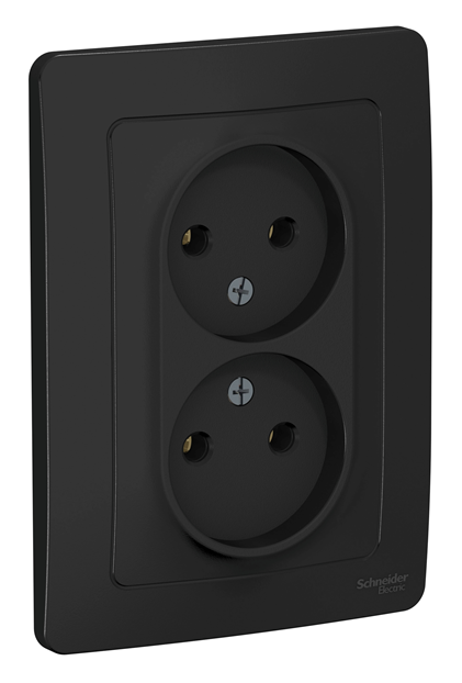 Розетка двойная Systeme Electric BLANCA скрытой установки без заземления без шторок, 16А, 250В, антрацит