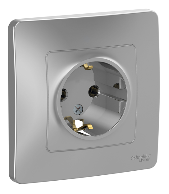Розетка Systeme Electric BLANCA скрытой установки с заземлением без шторок, 16А, 250В, алюминий