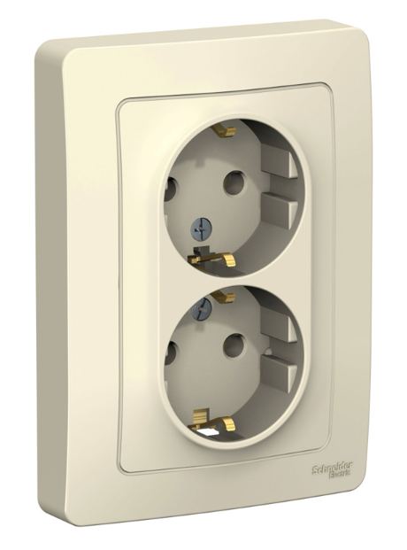 Розетка двойная Systeme Electric BLANCA скрытой установки с заземлением без шторок, 16А, 250В, молочный