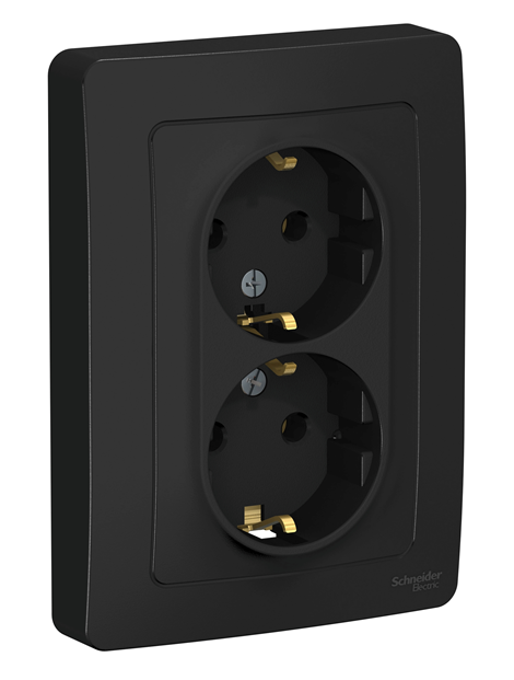 Розетка двойная Systeme Electric BLANCA скрытой установки с заземлением без шторок, 16А, 250В, антрацит купить с доставкой по РФ