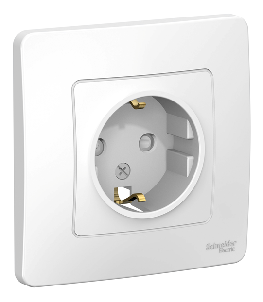 Розетка Systeme Electric BLANCA скрытой установки с заземлением со шторками, 16А, 250В, белый купить с доставкой по РФ